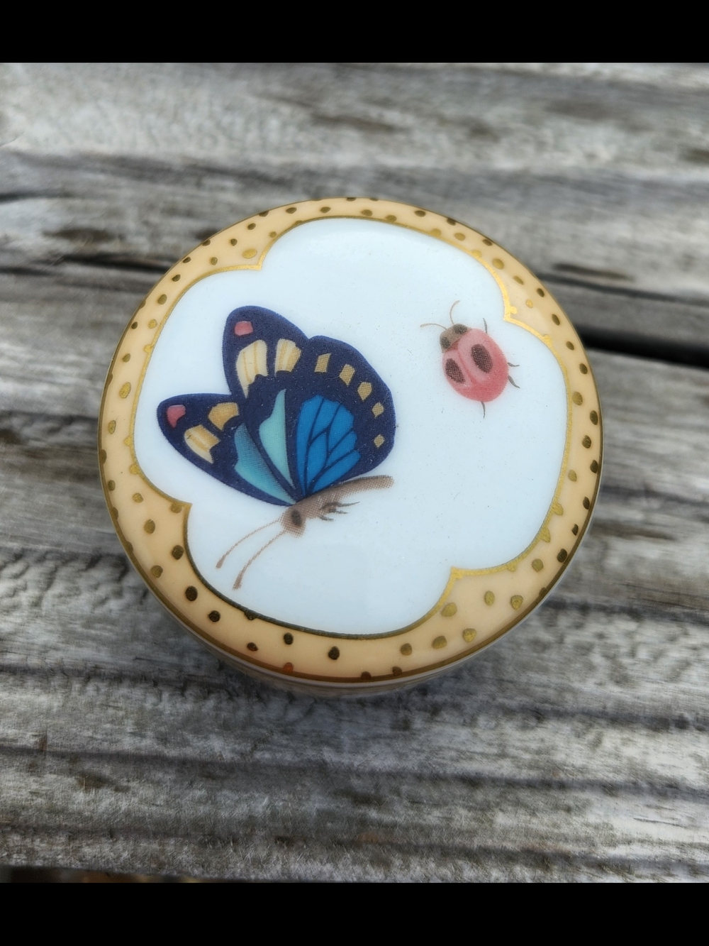 Tiffany & Co. Small Blue Butterfly and Pink buggs Porcline Trinket Box, 2 Inch